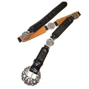 Brighton Patent Leather Croc Embossed Rhinestone Belt